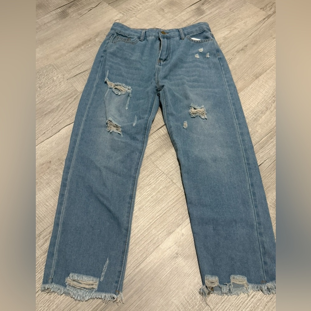 Women's Relaxed Fit Distressed Blue Jeans